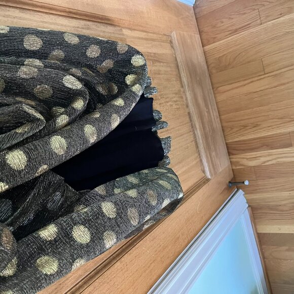 Anthropologie | Sunday in Brooklyn Black & Gold Polka-Dot Shimmer Midi Dress | S - Picture 6 of 10